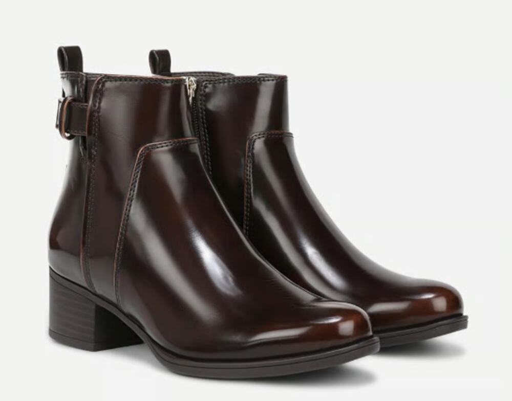 Naturalizer Kona Boots Women's Size 6 Brown Leather Ankle Zip Buckle Booties